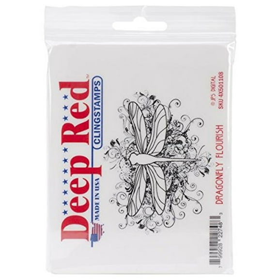 Deep Red Cling Stamp 3.25"X2.5"-Dragonfly Flourish, Pk 2, Deep Red Stamps