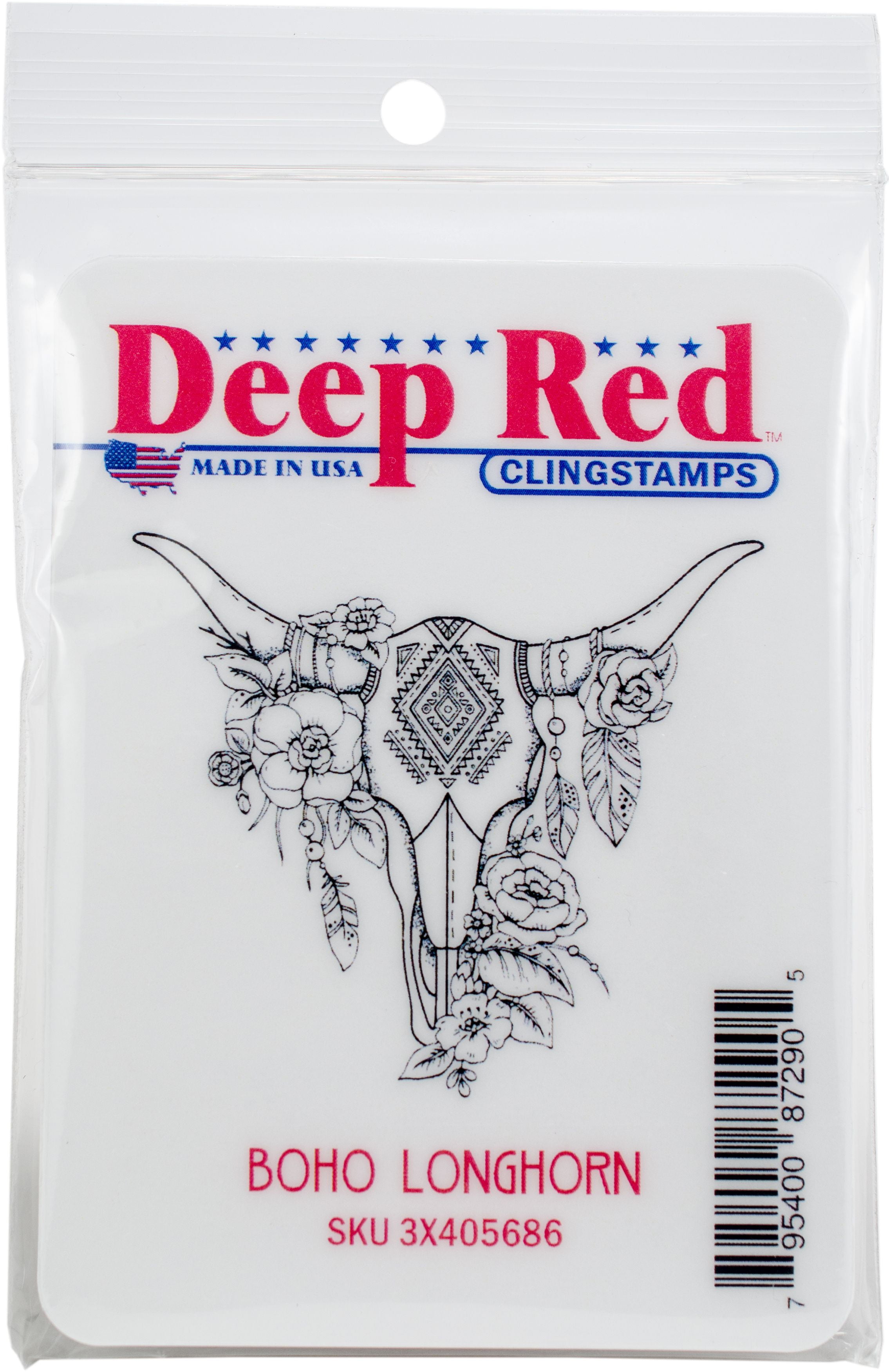 Deep Red Cling Stamp 3"X4"-Boho Longhorn