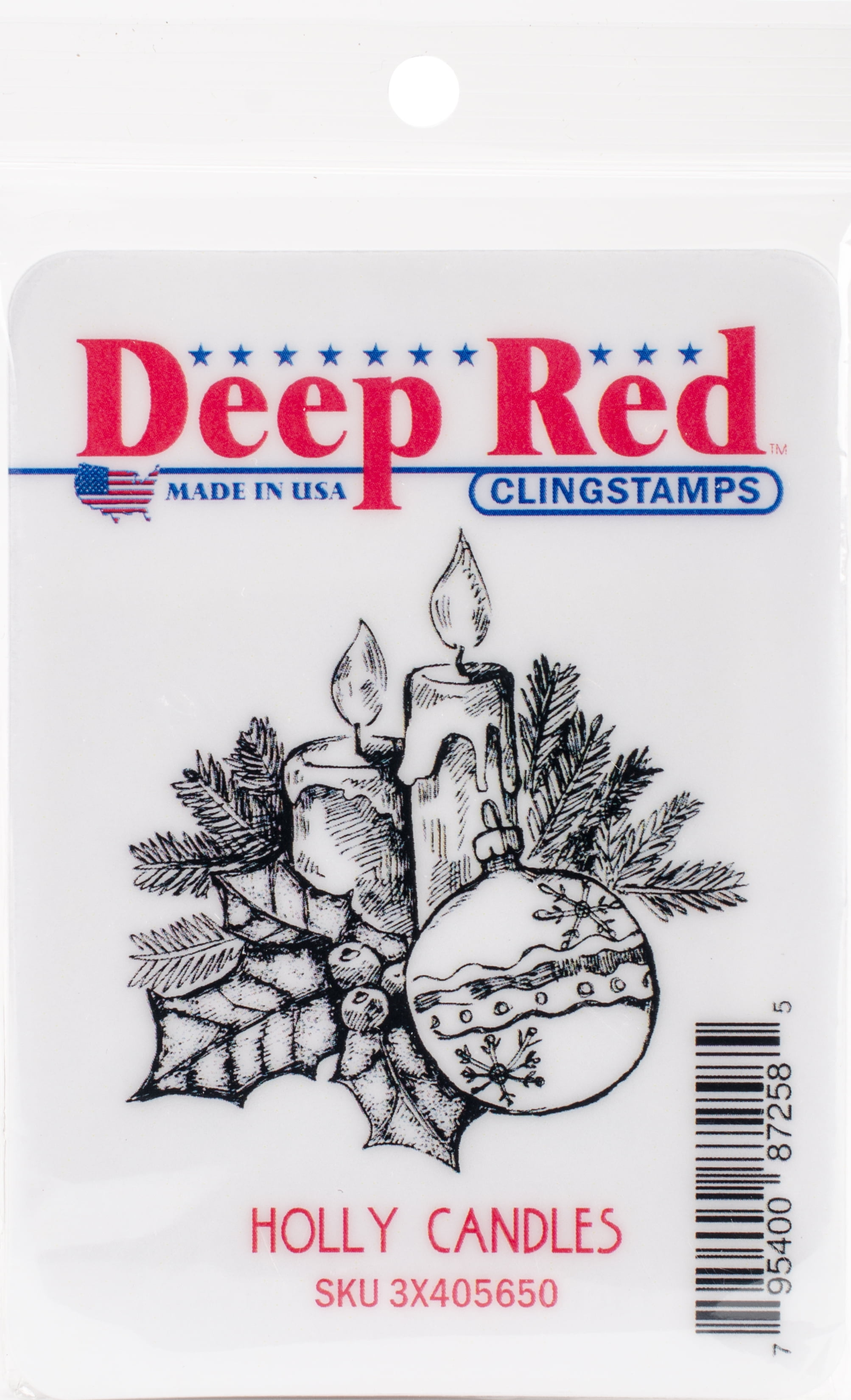 Deep Red Cling Stamp 3"X4"-Holly Candles