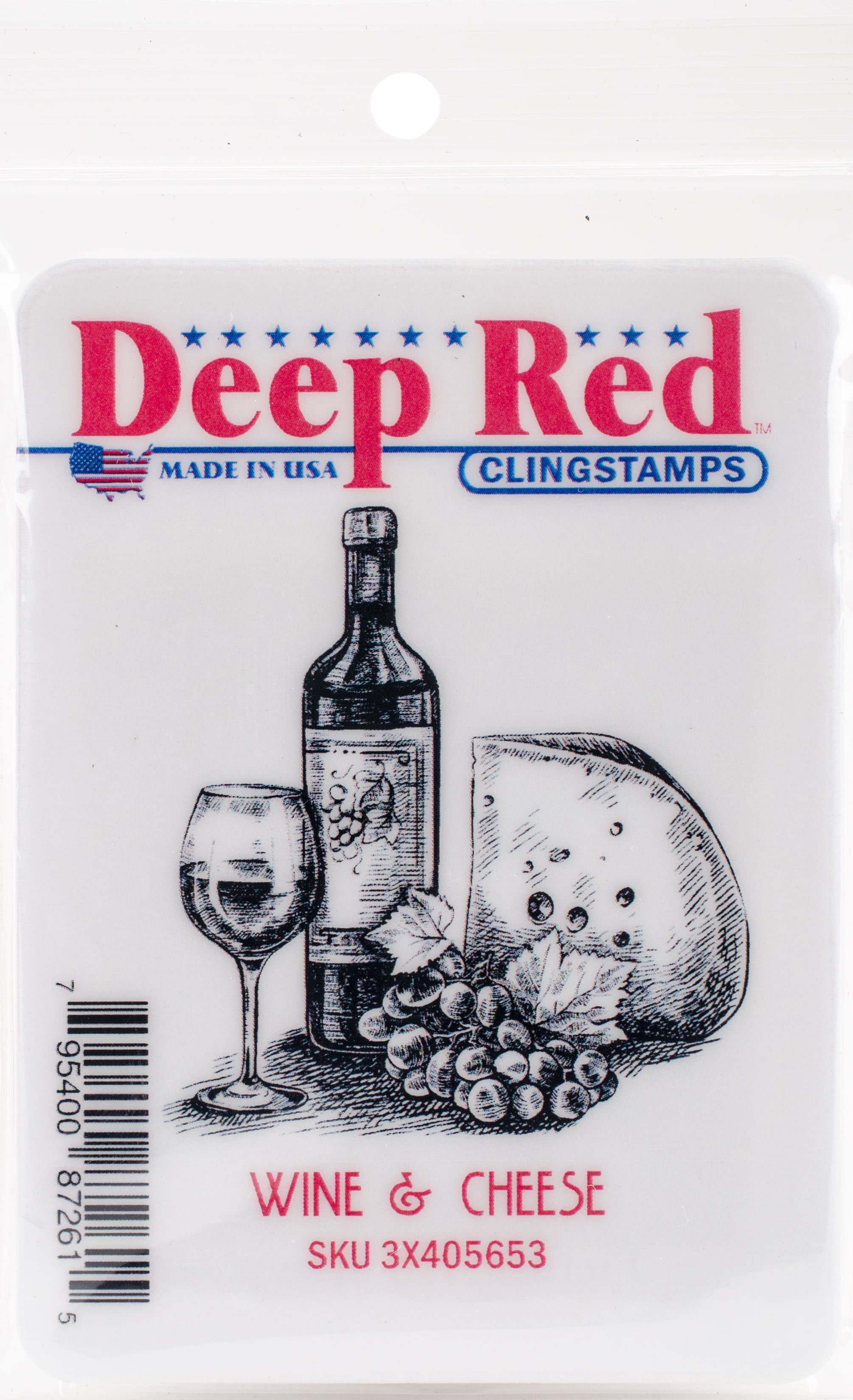 Deep Red Cling Stamp 3"X4"-Wine & Cheese
