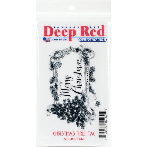 "Deep Red Cling Stamp 3""X5""-Christmas Tree Tag"