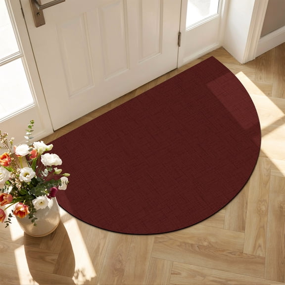 Deep Red Diatomaceous Earth Bath Mat, Rustic Dark Red Solid Burgundy Background Half Round Non-Slip Quick Dry Door Mat Super Absorbent Bath Rug for Bathroom Kitchen Laundry 18x30in