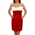 thumbnail image 1 of Deep Red & Ivory Ruffled Bust Satin Strapless Cocktail Dress Size Medium, 1 of 4