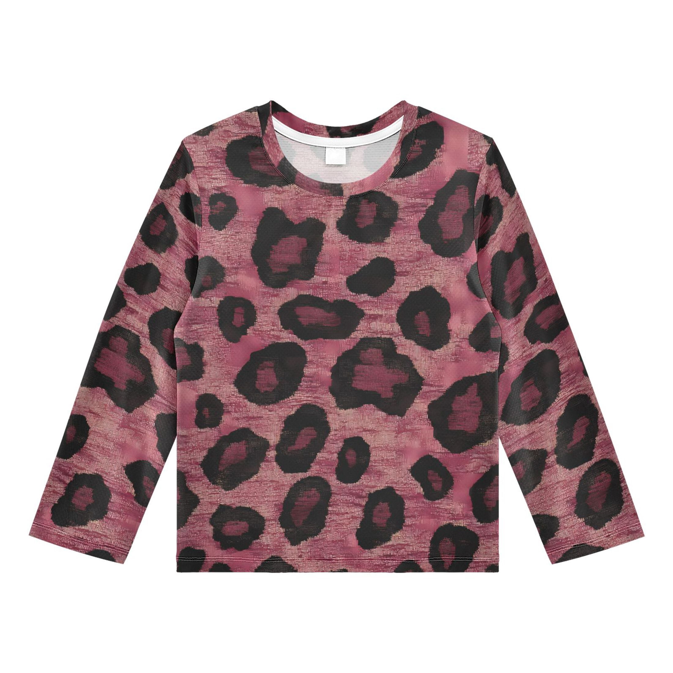 Deep Red Leopard Pattern Boys' Rash Guard Shirts UPF 50 Plus Sun ...