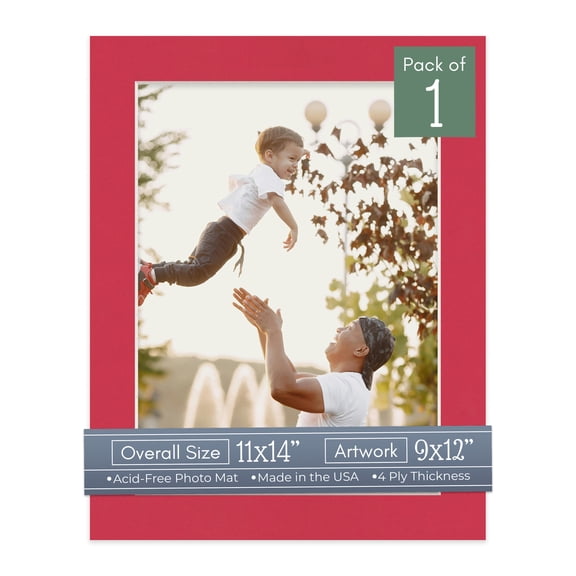 Deep Red Picture Frame Mat for 11x14 Frames - Fits 9x12 Photos - 1 Mat