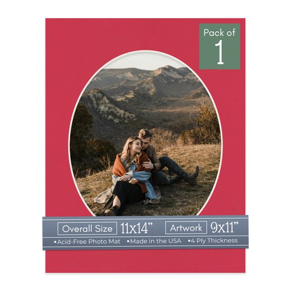 Deep Red Picture Frame Mat for 11x14 Frames - Oval Opening for 9x11 Photos - 1 Mat