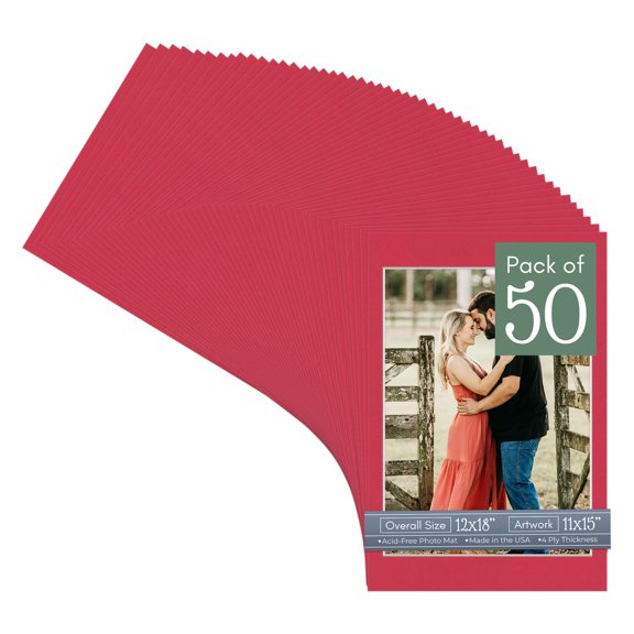 Deep Red Picture Frame Mat for 12x18 Frames - Fits 11x15 Photos - 50 Mats