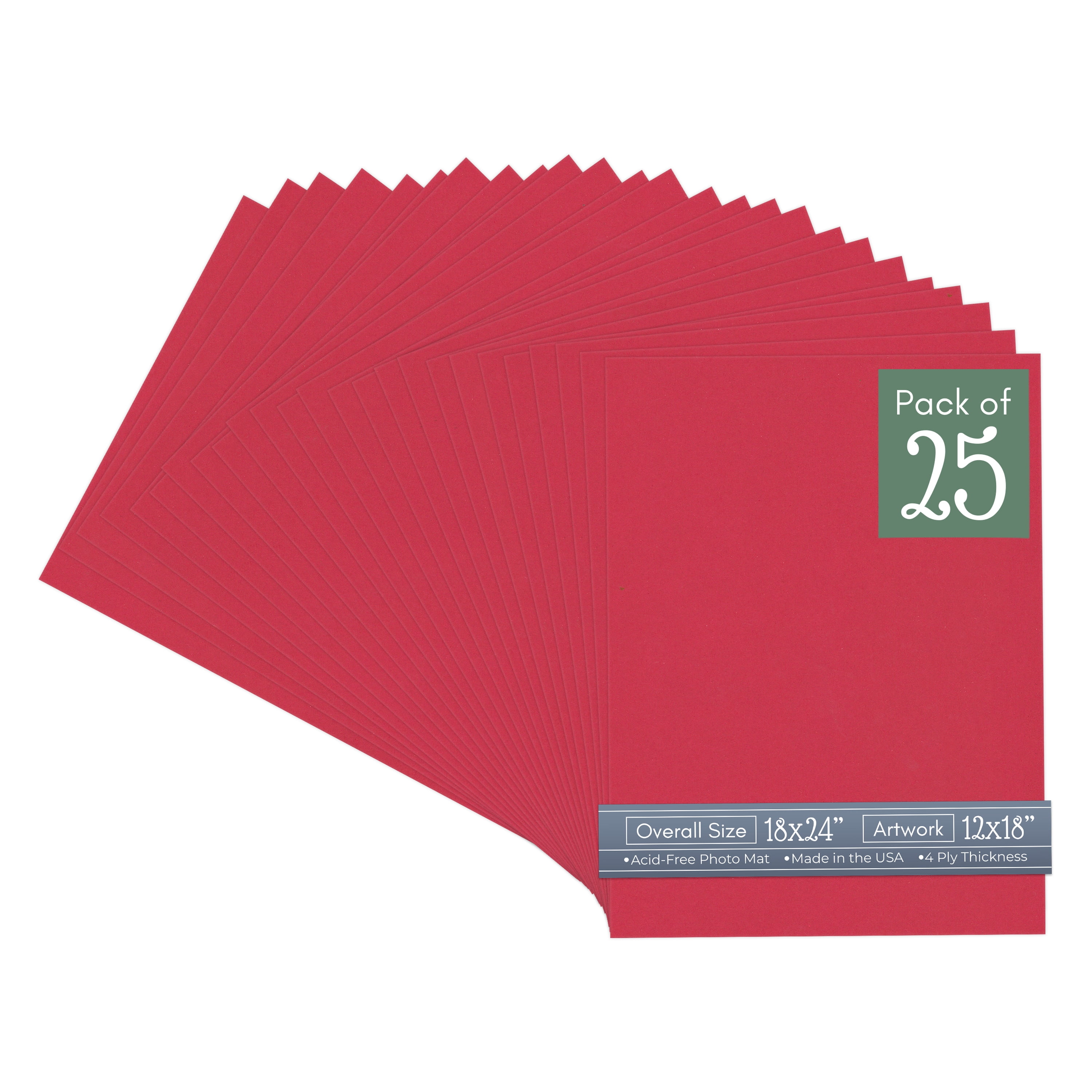 Deep Red Picture Frame Mat for 18x24 Frames - Fits 12x18 Photos - 25 Mats