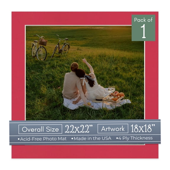Deep Red Picture Frame Mat for 22x22 Frames - Fits 18x18 Photos - 1 Mat