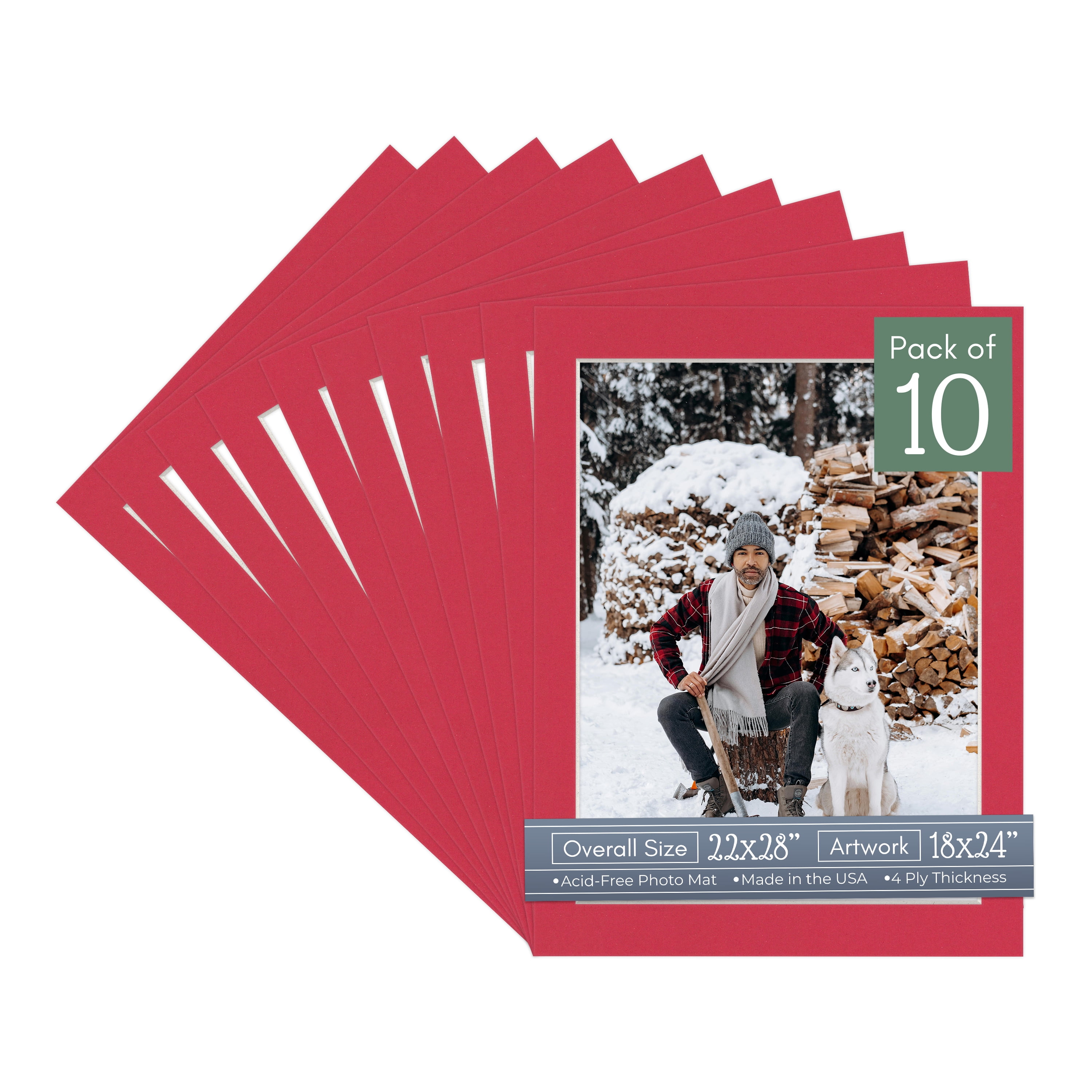 Deep Red Picture Frame Mat for 22x28 Frames - Fits 18x24 Photos - 10 Mats
