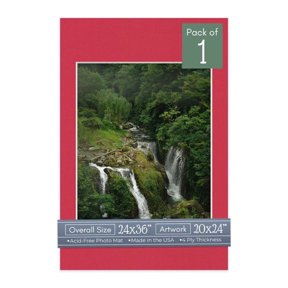 Deep Red Picture Frame Mat for 24x36 Frames - Fits 20x24 Photos - 1 Mat