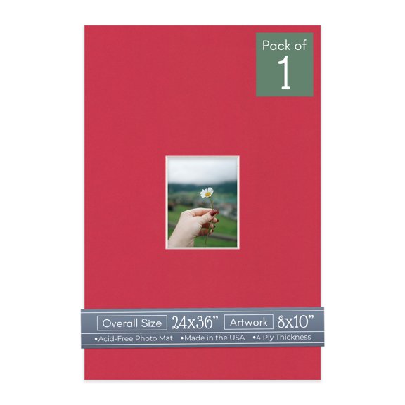 Deep Red Picture Frame Mat for 24x36 Frames - Fits 8x10 Photos - 1 Mat