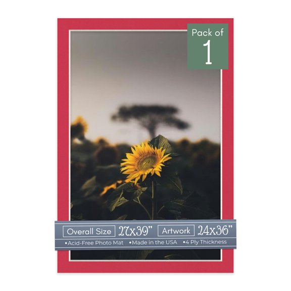 Deep Red Picture Frame Mat for 27x39 Frames - Fits 24x36 Photos - 1 Mat