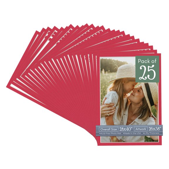 Deep Red Picture Frame Mat for 28x40 Frames - Fits 26x38 Photos - 25 Mats