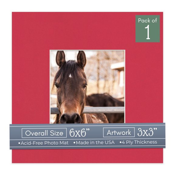 Deep Red Picture Frame Mat for 6x6 Frames - Fits 3x3 Photos - 1 Mat
