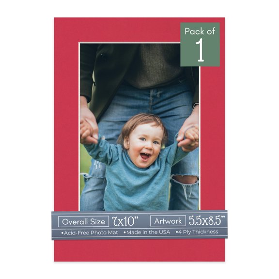 Deep Red Picture Frame Mat for 7x10 Frames - Fits 5.5x8.5 Photos - 1 Mat