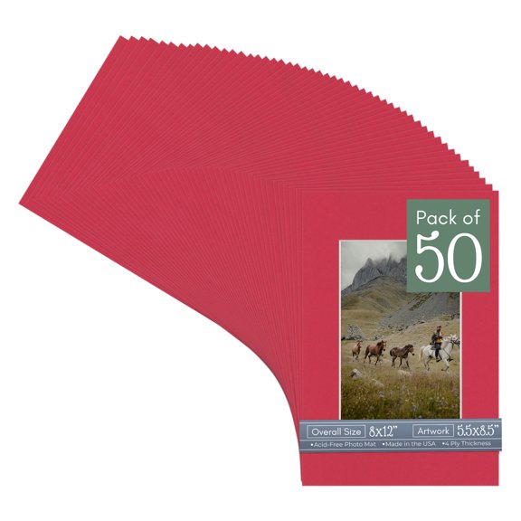 Deep Red Picture Frame Mat for 8x12 Frames - Fits 5.5x8.5 Photos - 50 Mats