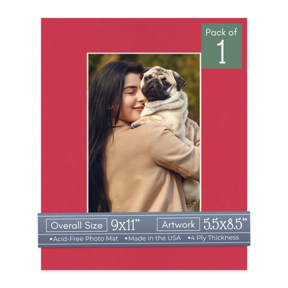Deep Red Picture Frame Mat for 9x11 Frames - Fits 5.5x8.5 Photos - 1 Mat