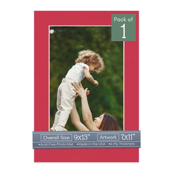 Deep Red Picture Frame Mat for 9x13 Frames - Fits 7x11 Photos - 1 Mat