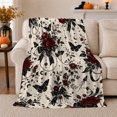 thumbnail image 1 of Deep Red Roses Black Butterflies Gothic Romantic Floral, Cozy Friendship Quote Scene, Warm Flannel Blanket for Living Room and Reading Nook, Art Lovers Appreciation Gift, Artistic Home Decor, 1 of 9