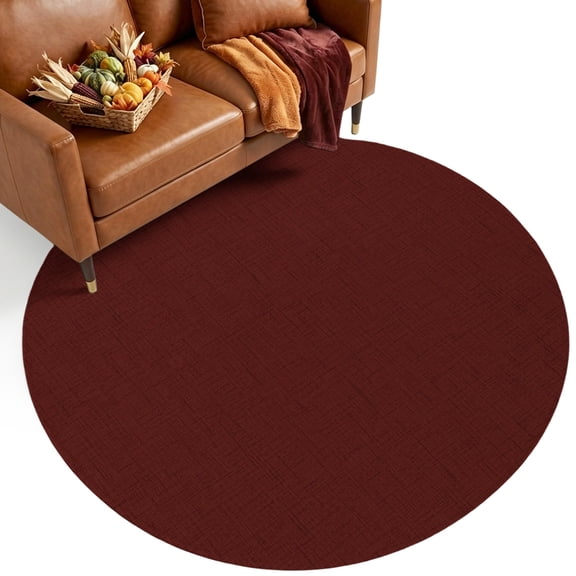 Deep Red Round Rug 6Ft Rustic Dark Red Solid Burgundy Background Circle Area Rugs Washable Non Slip Indoor Floor Mats for Living Room, Dining Space, Sunroom Leisure Area