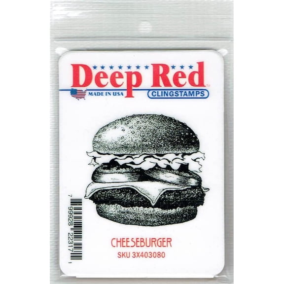 Deep Red Rubber Cling Stamp Food Cheeseburger Hamburger Sandwich