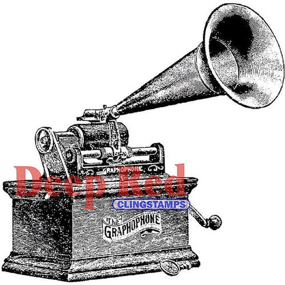 Deep Red Rubber Stamp Gramophone Mic Sound Machine