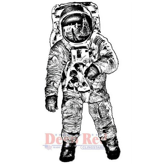 Deep Red Rubber Stamp Man on the Moon Astronaut in Space Uniform