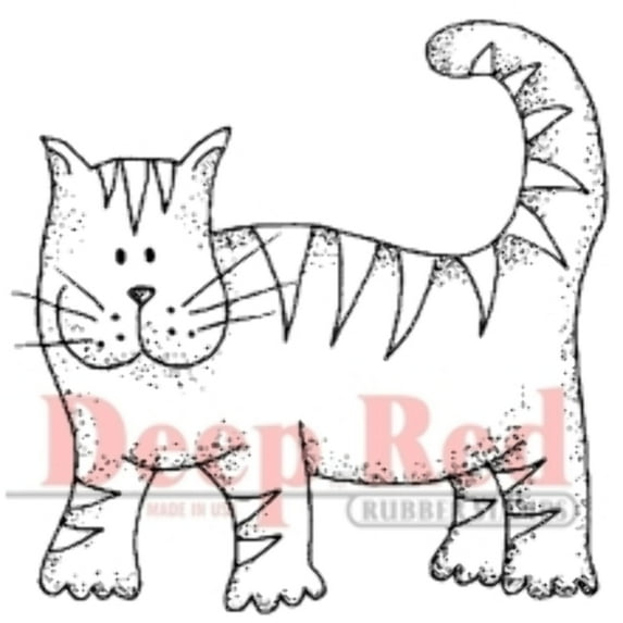 Deep Red Rubber Stamp Tiger Cat Kitten Stipple Drawing