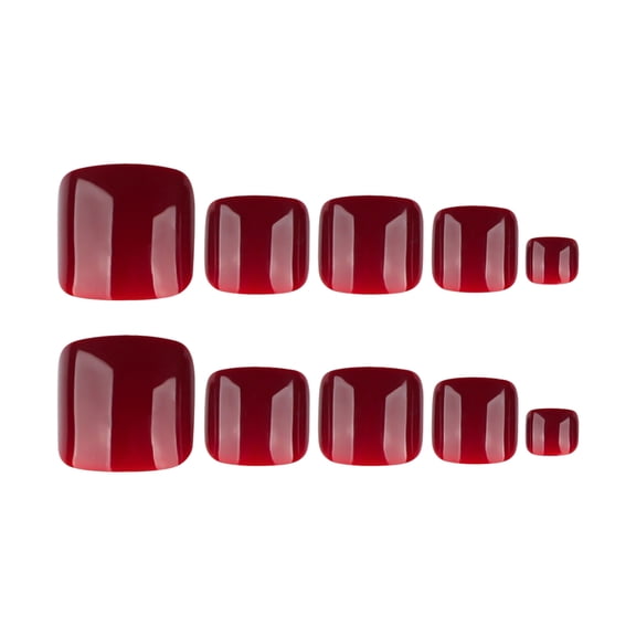 Deep Red Solid Color Press on Nails, Short Squoval Glossy False Nails with Multiple Sizes, 24 Count