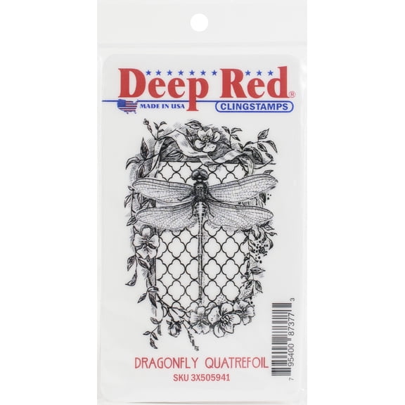 Deep Red Stamps Dragonfly Quatrefoil