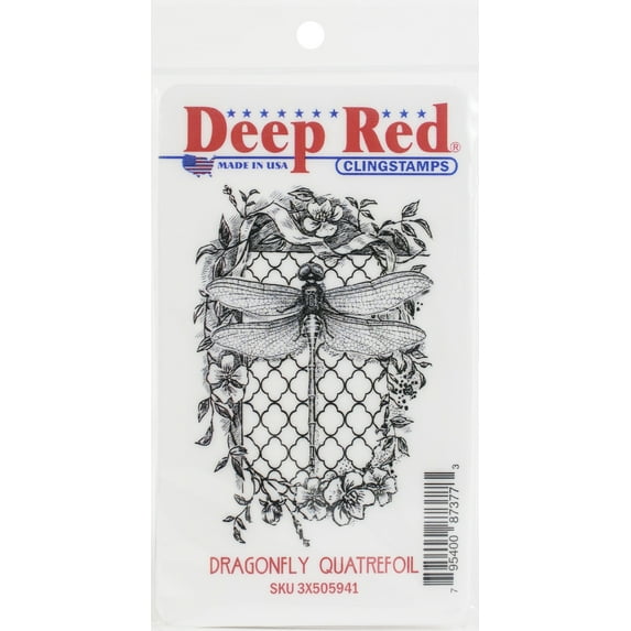 Deep Red Stamps Dragonfly Quatrefoil