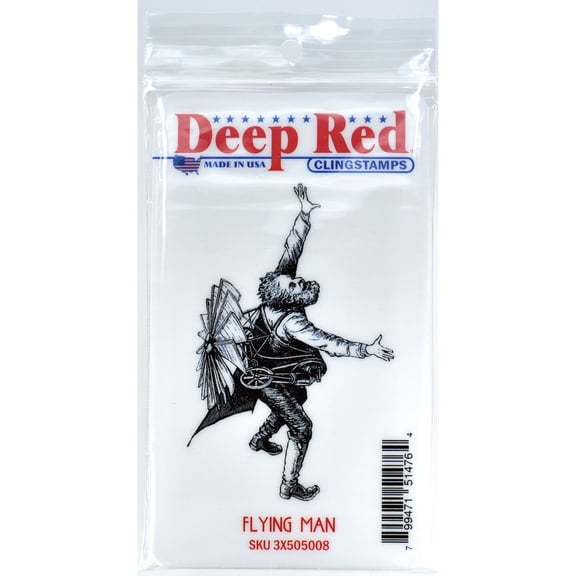 Deep Red Stamps Flying Man Rubber Cling Stamp 3.25 x 2.5 inches.
