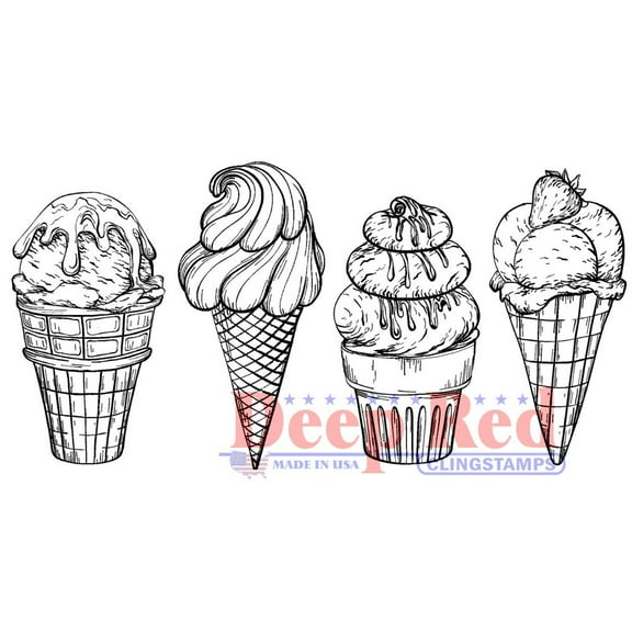 Deep Red Stamps Ice Cream Border
