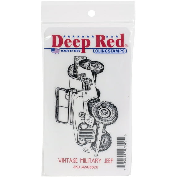 Deep Red Stamps Vintage Military Jeep