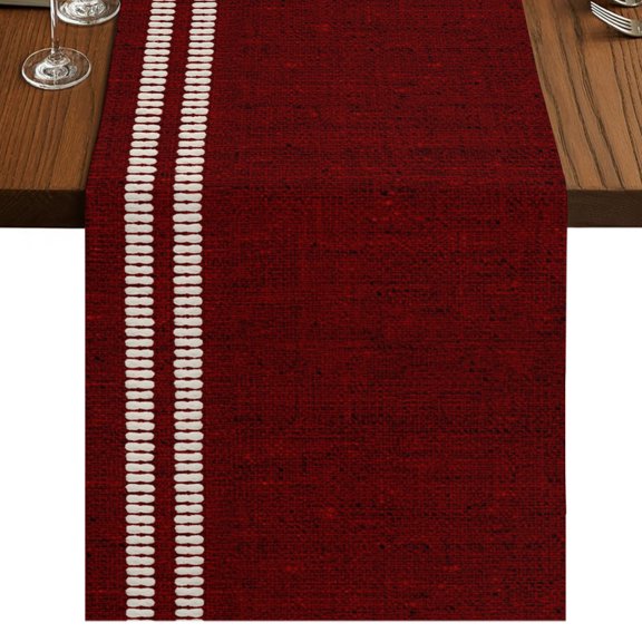 Deep Red Texture Burlap Cotton Table Runner 13x36 Inches Short, Country Farmhouse Burlap Stripes Farmhouse Table Runners, Outdoor Dining Table Decor for Baby Shower/Party/Wedding