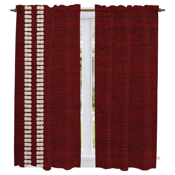 Deep Red Texture Kitchen Curtains 63 Inch Length, Country Farmhouse Burlap Stripes Tiers Curtains for Living Room Berdoom Bathroom, Light Filtering Drapes Window Treatment 2 Panels 42"Wx63"L