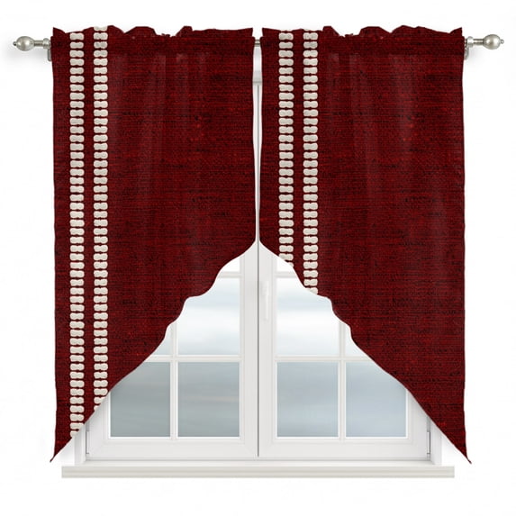 Deep Red Texture Swag Valances for Windows, Kitchen Window Curtains Over Sink, Country Farmhouse Burlap Stripes Window Treatment Curtains for Living Room/Bedroom Curtains 2 Panel Sets 36"x45"