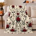thumbnail image 1 of Deep Red Vintage Floral, Bats, and Skulls Warm Flannel Blanket with Friendship Quote for Living Room and Reading Nook, Friendship Gift for Art Lovers, Artistic Home Decor, 1 of 9