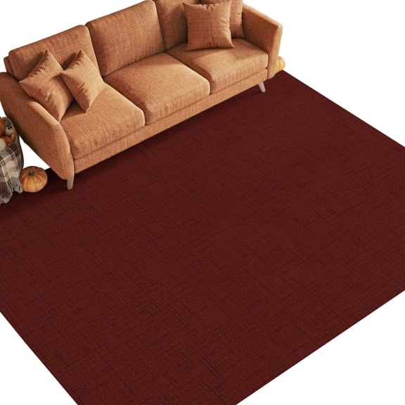 Deep Red Washable Area Rug 8 x 10 ft Rustic Dark Red Solid Burgundy Background Soft Non‑Slip Rugs Stain Repellent Indoor Mats for Open Concept Home, Dining Space, Basement Lounge