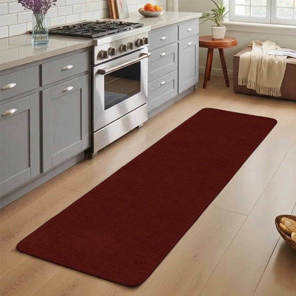 Deep Red Washable Runner Rug 2X5 ft Rustic Dark Red Solid Burgundy Background Non-Slip Hallway Runner Rug, Linen Kitchen Runner Mats, Indoor Floor Carpet for Entryway Bathroom Bedroom Living Room