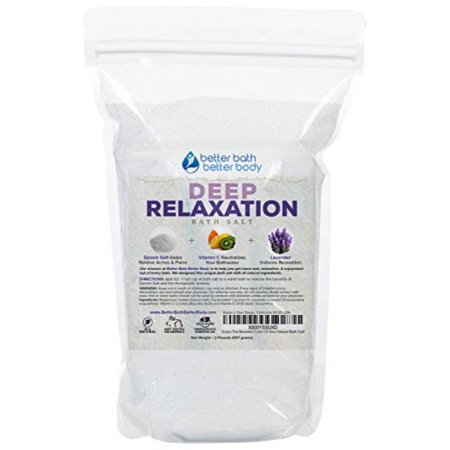 Deep Relaxation Bath Salt 32 Ounces Epsom Salt with Natural Lavender Essential Oil Plus Vitamin C in BPA Free Pouch with Easy Press-Lock Seal