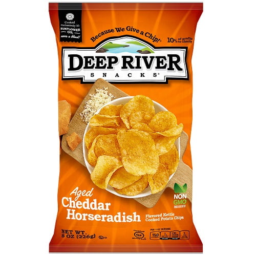 Deep River Snacks Aged Cheddar Horseradish Kettle Chips, 8oz, 12 Ct