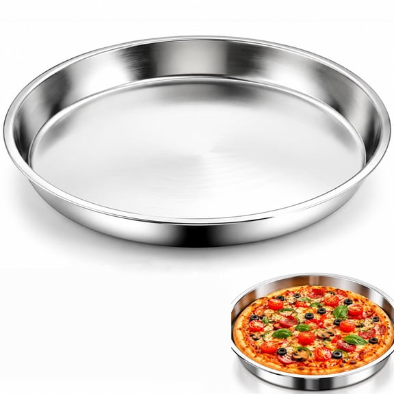 14.2 Inch Stainless Steel Pizza Pans Non-Stick Deep Round Baking Pan Oven Baking Dish Heavy-Duty Plate Deepen Dish for Cookie Cake Dishwasher Safe