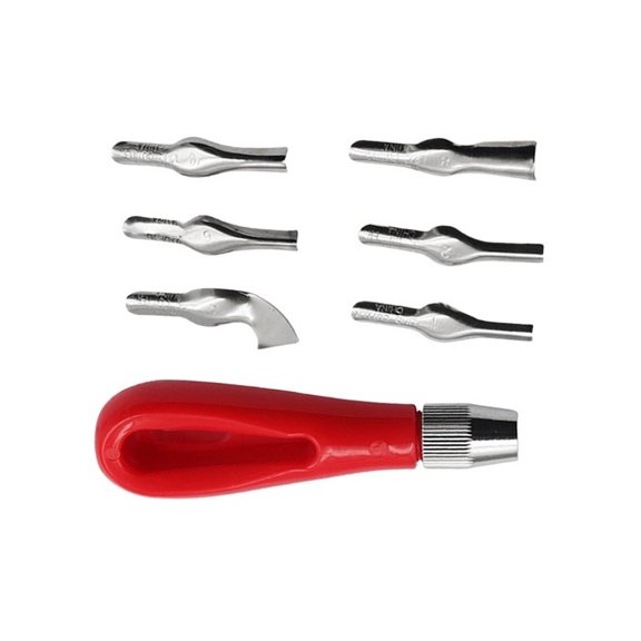 Deep Round Carving Chisel Set 7Pcs 45# Steel Wood Engraving Tools for Soft Hard Timber Shaping Concave Radius Router Bits Red Handle Hand Chisel for DIY