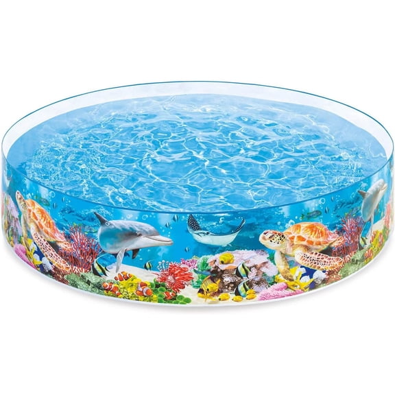 Deep Sea Blue 8 Feet x 18 Inch SnapSet Instant Round Plastic Above Ground Swimming Kiddie Pool for Ages 3 Years and Up, Blue