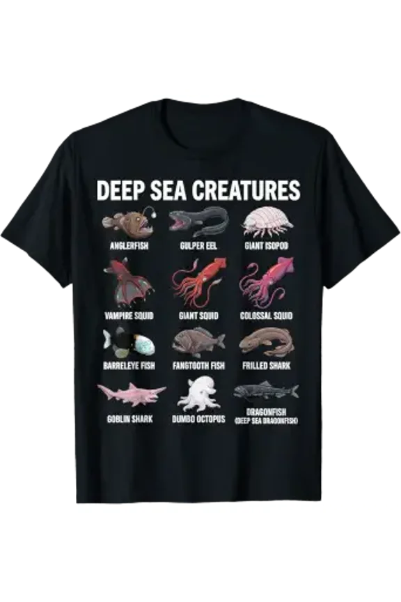 Deep Sea Creatures – Abyssal Ocean Species Chart Science T-Shirt