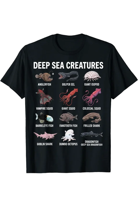 Deep Sea Creatures – Abyssal Ocean Species Chart Science T-Shirt