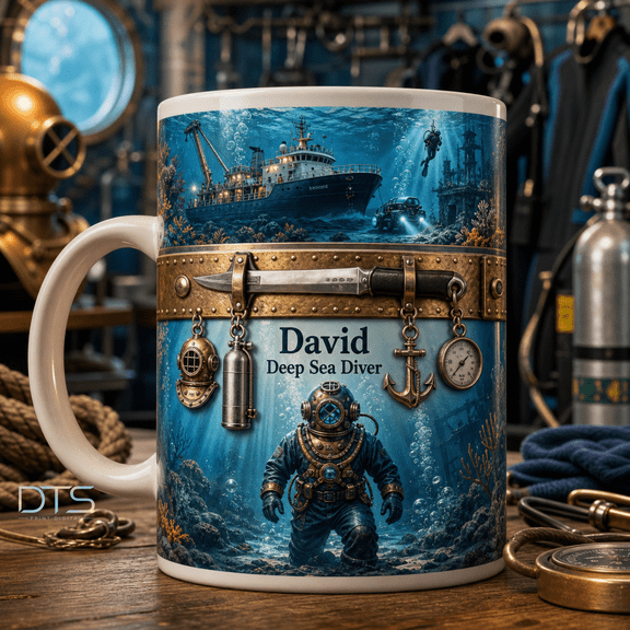 Deep Sea Diver Mug Gift for Ocean Explorer, Scuba Lover, Nautical Coffee Cup