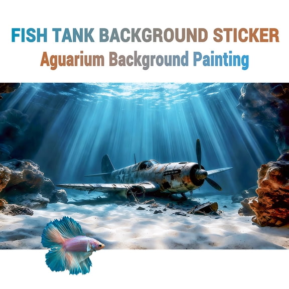 Deep-Sea Fighter Aircraft, Fish Tank Background Painting, Aquarium Landscape Wallpaper, Front Self-Adhesive HD PVC Removable 2D Flat Sticker